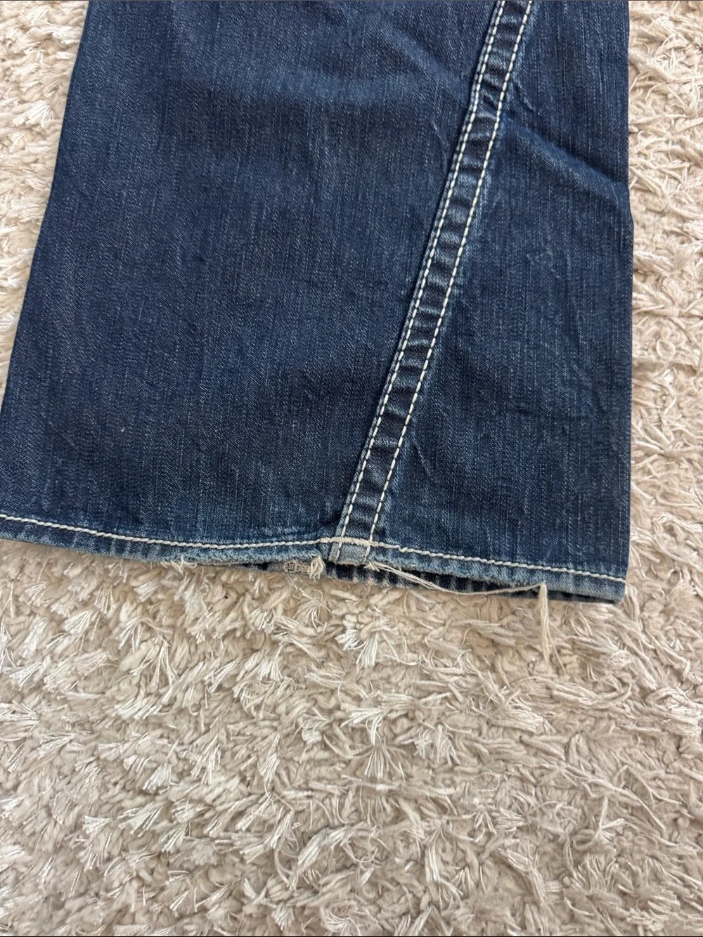 True Religion Dark Blue Flare Jeans with Contrast Stitching